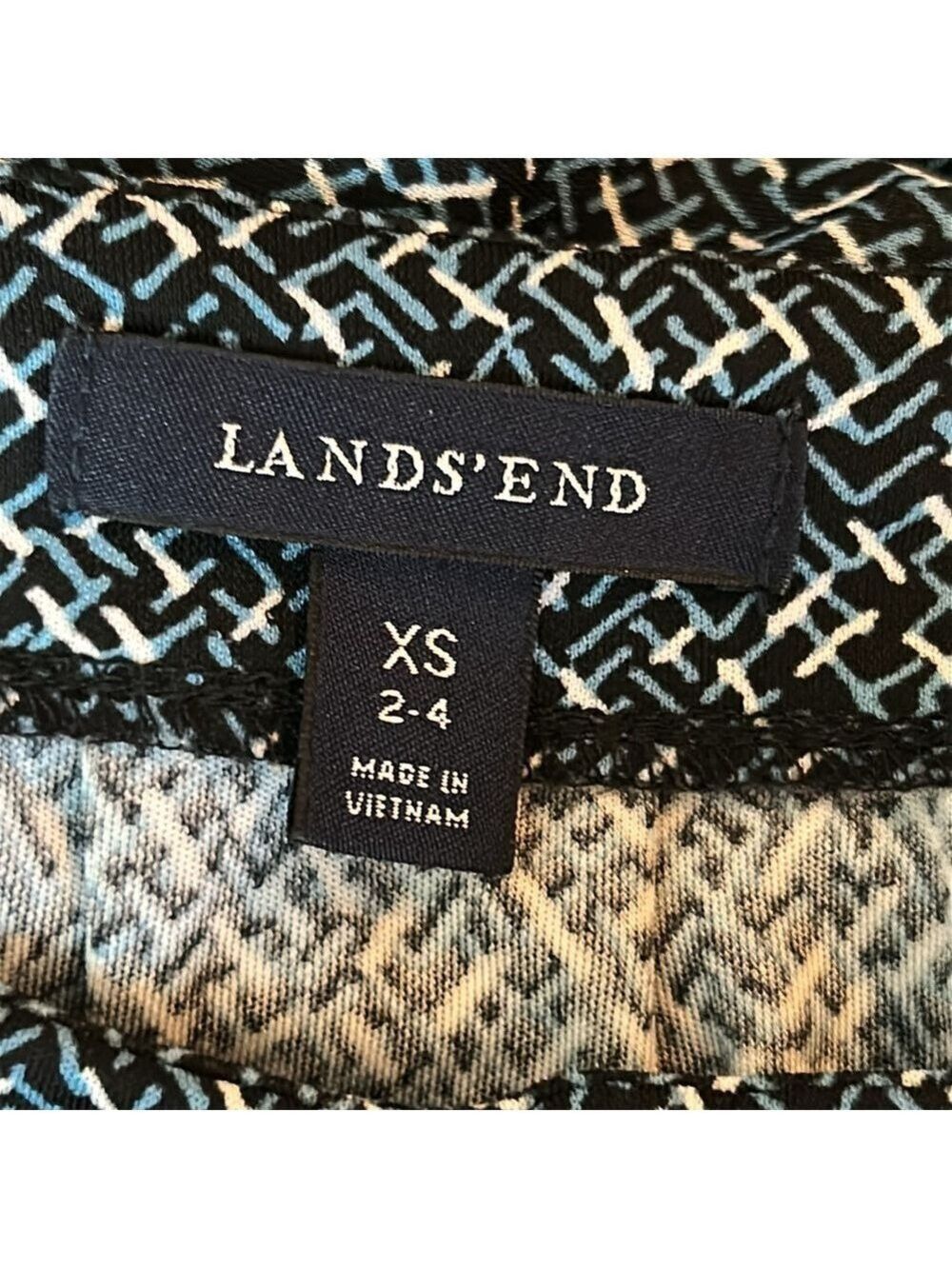 Lands End Blue Patterned Midi Tie Waist 3/4 Length Sleeve Dress Size XS 2-4 - Picture 7 of 9
